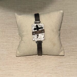 Cross Silver Hammered Metal Bracelet ( Redeemed )
